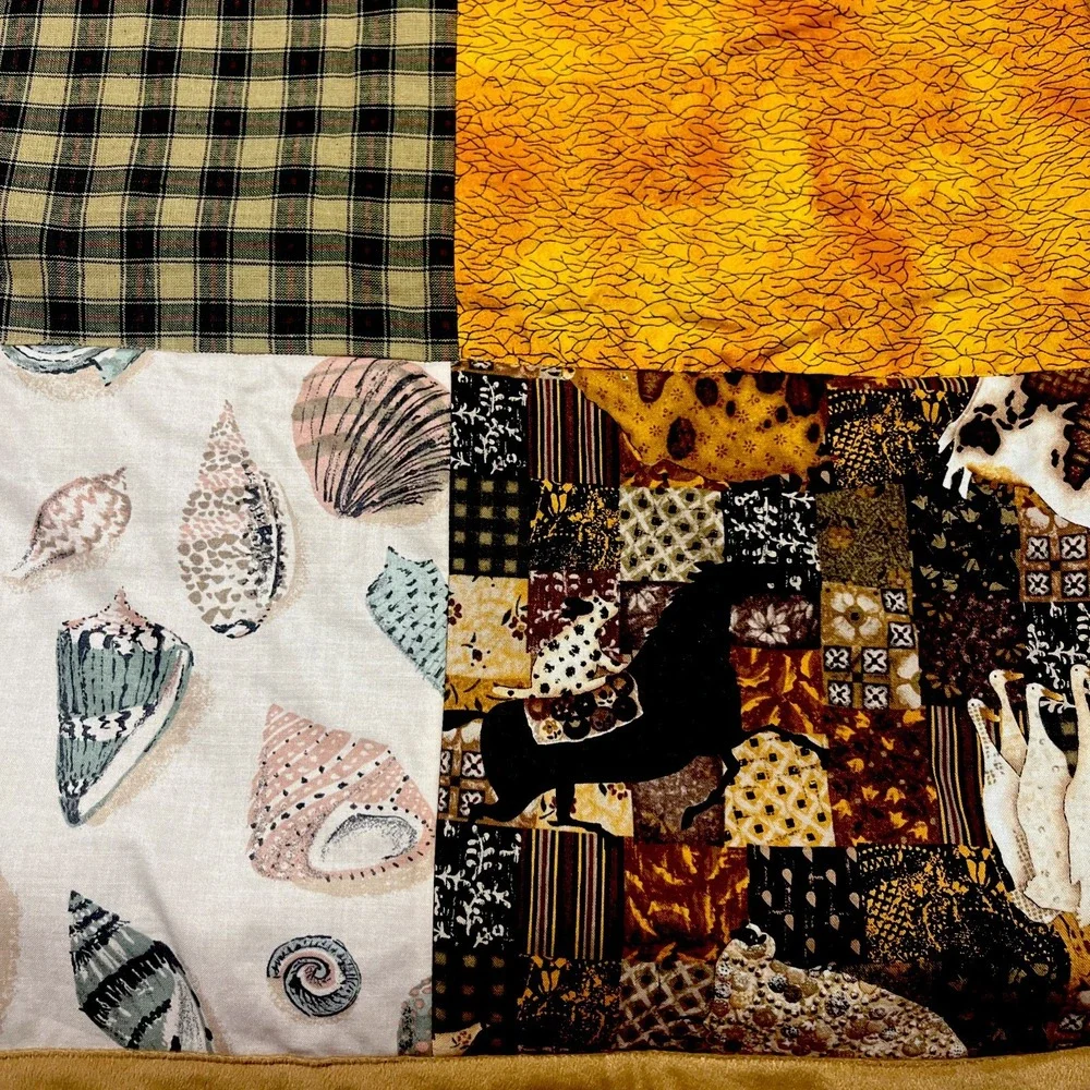 Handmade Patchwork Quilt Fall Themed Machine Sewn Faux Suede Back 40